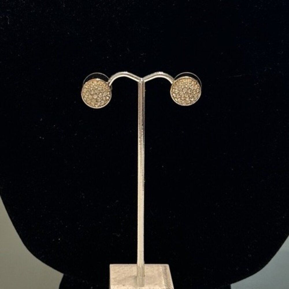 J. Crew Post Earrings Pave Rhinestone & Gold / Silver Tone Button Stud Round
